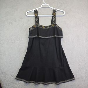 Madewell Dress Women's M Linen Black Ruffle‎ Flounce Embroidered Tier Boho Chic